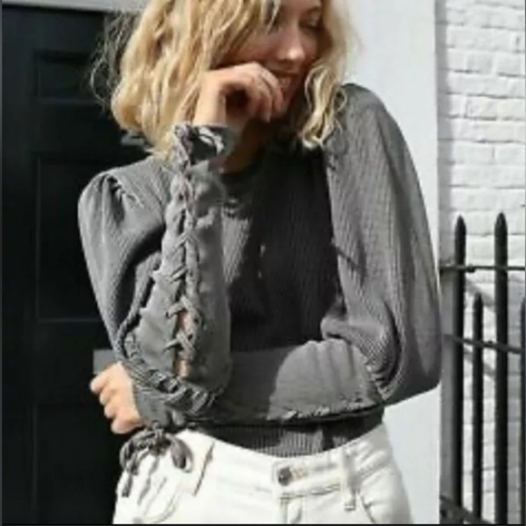 Free People  Tasha Grey Thermal Long sleeve - Picture 1 of 9